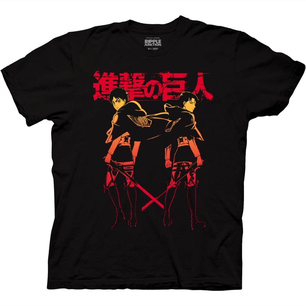Attack On Titan Levi & Eren Gradient With Japanese Logo T-Shirt
