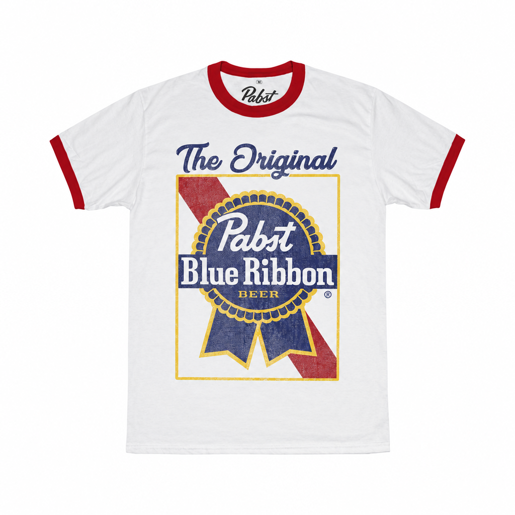 Pabst Blue Ribbon Vintage Beer Logo Ringer T-Shirt