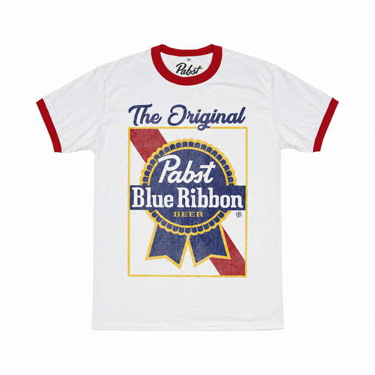 Pabst Blue Ribbon Vintage Beer Logo Ringer T-Shirt