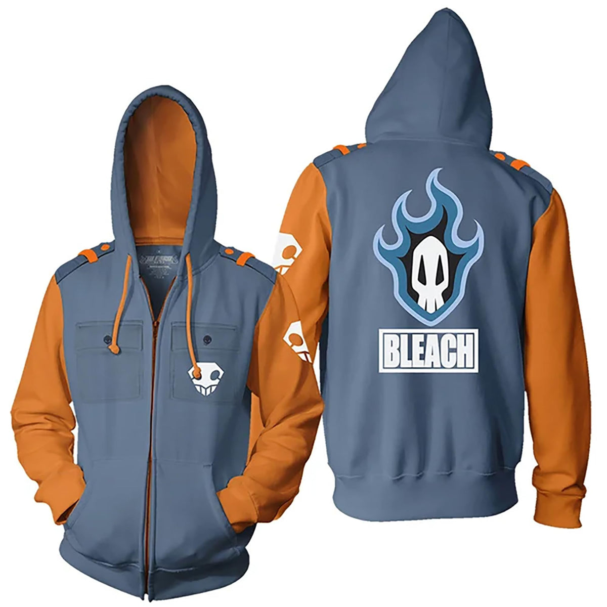 BLEACH Flaming Skull Shinigami Logo Military Zip Hoodie