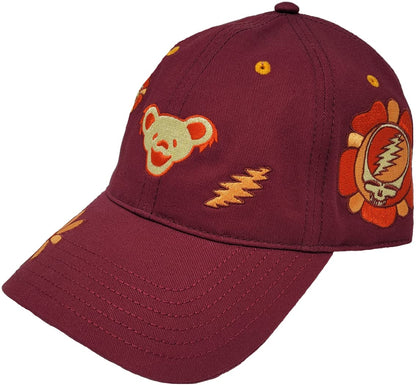 Grateful Dead Embroidered Icons & Flowers Dad Hat