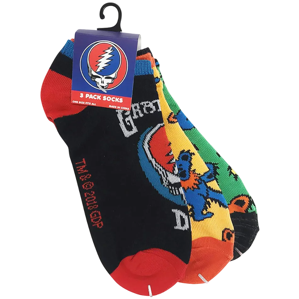 Grateful Dead Stealie & Dancing Bears 3-Pack Ankle Socks