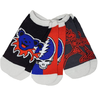 Grateful Dead Stealie Skeleton & Dancing Bear 3-Pack Ankle Socks