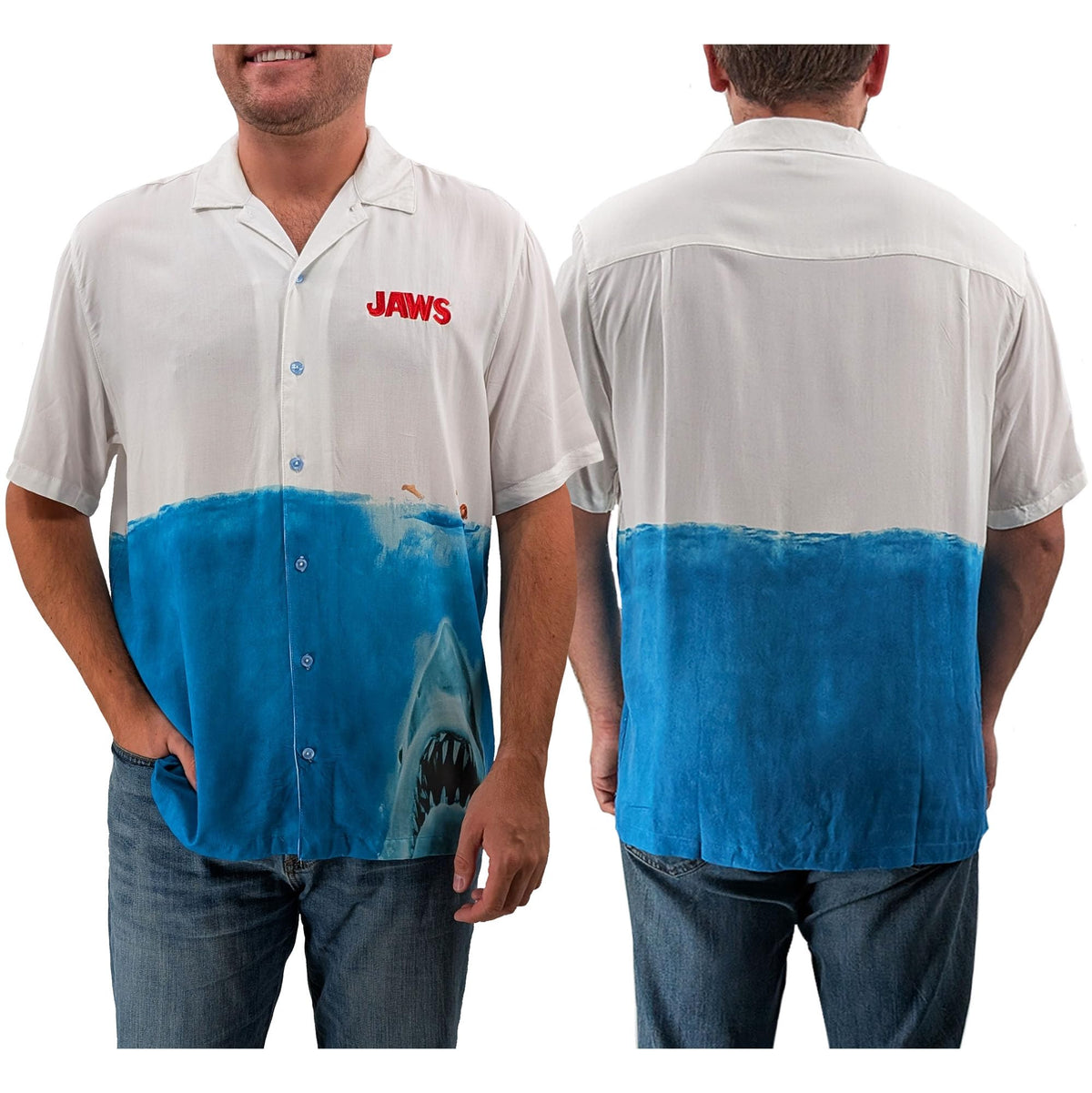 Jaws Movie Poster Camp Collar Button Up