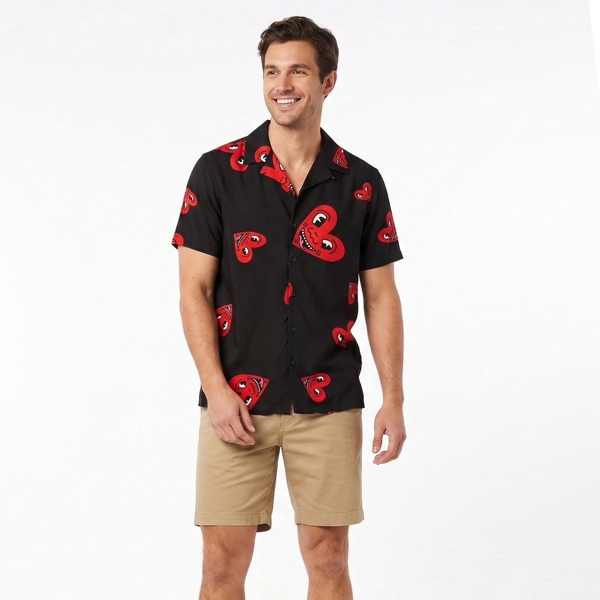 Keith Haring Smiling Hearts Camp Collar Button Up