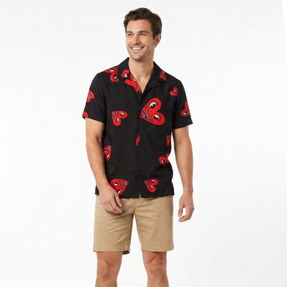 Keith Haring Smiling Hearts Camp Collar Button Up