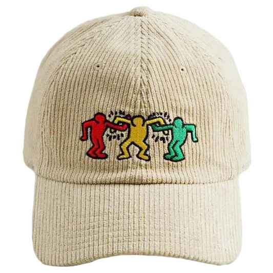 Keith Haring Dancing Figures Embroidered Corduroy Dad Hat
