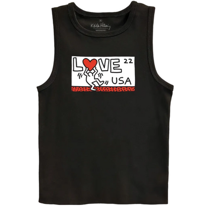 Keith Haring Love USA Juniors Fit Women's Baby Rib Tank Top