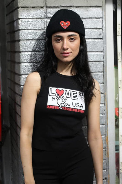 Keith Haring Love USA Juniors Fit Women's Baby Rib Tank Top