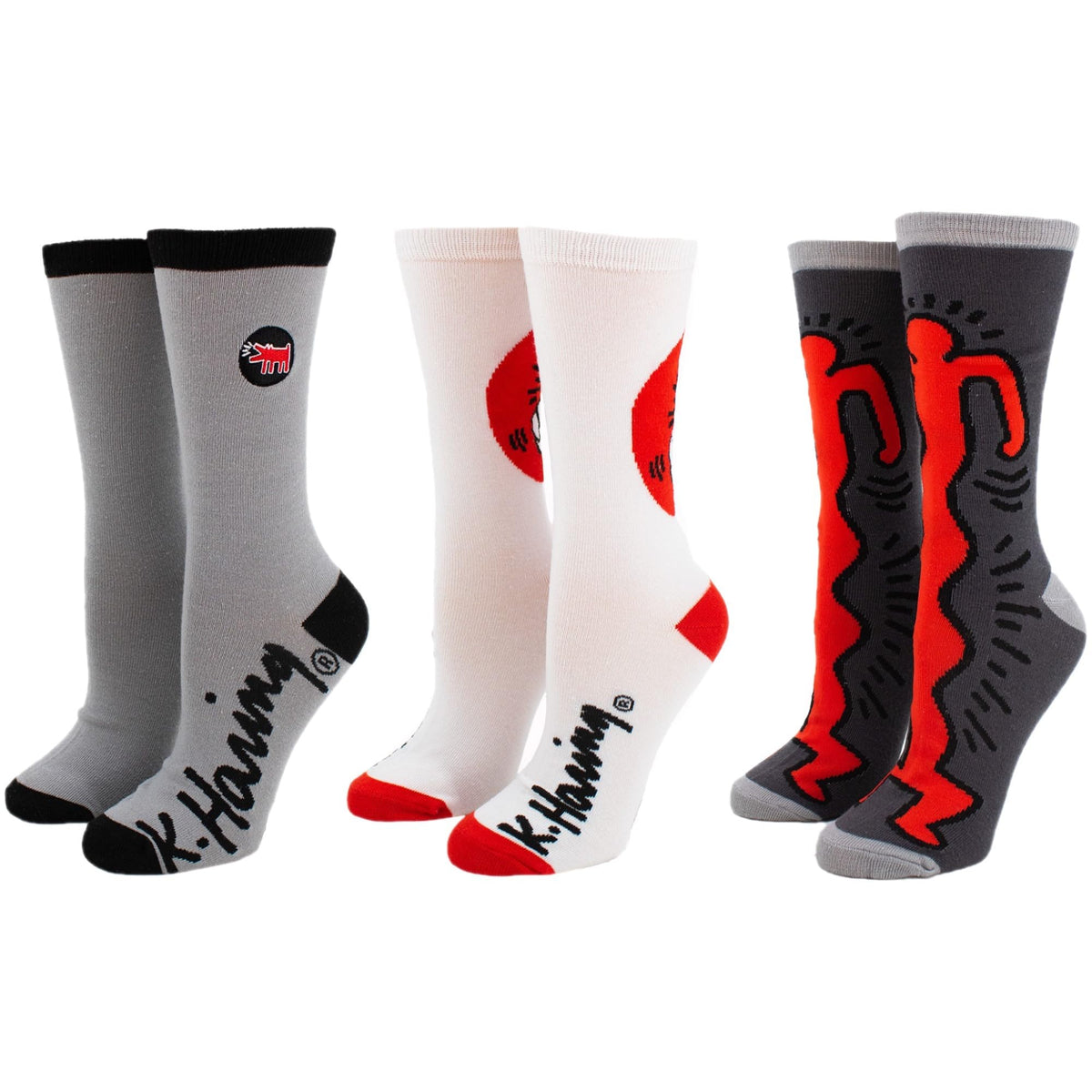 Keith Haring Iconic Artwork 3-Pack Crew Socks