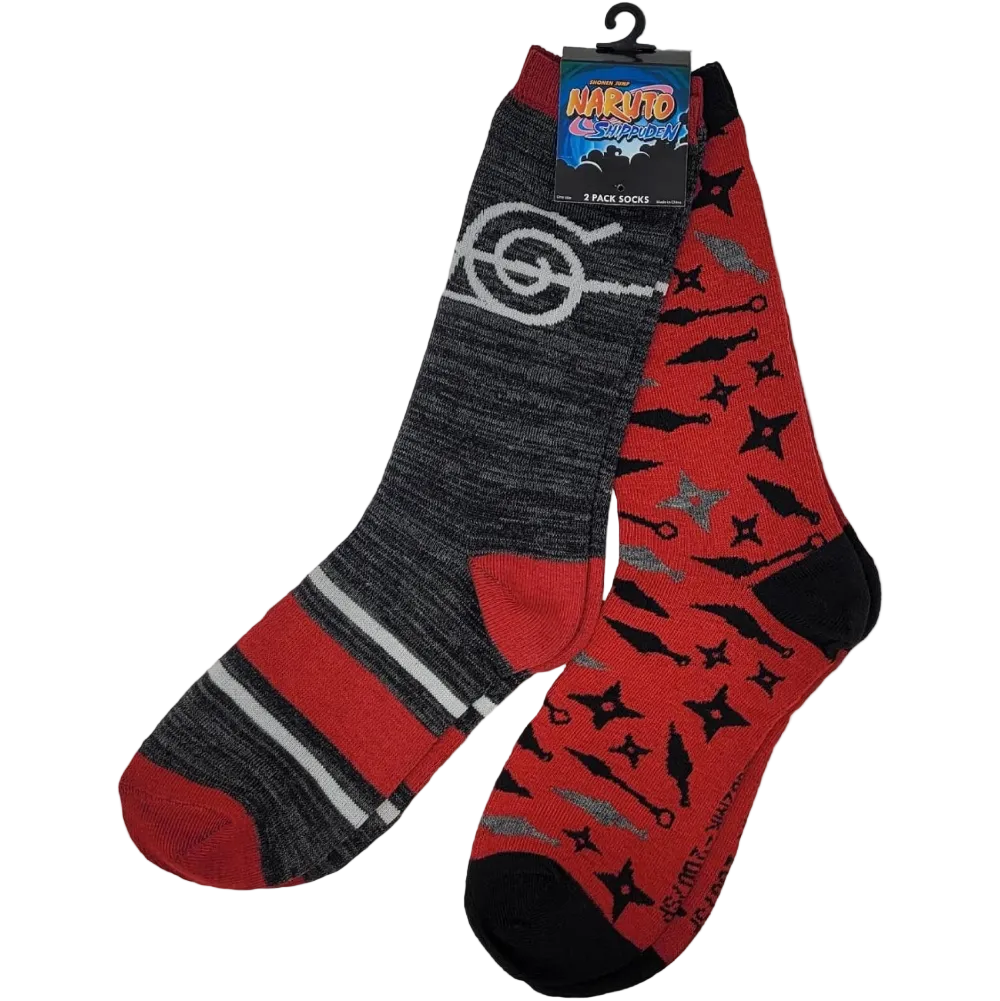 Naruto Shippuden Anti-Village Symbol & Weapons 2-Pack Crew Socks
