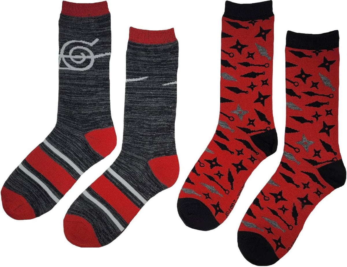 Naruto Shippuden Anti-Village Symbol & Weapons 2-Pack Crew Socks