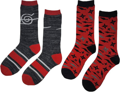 Naruto Shippuden Anti-Village Symbol & Weapons 2-Pack Crew Socks