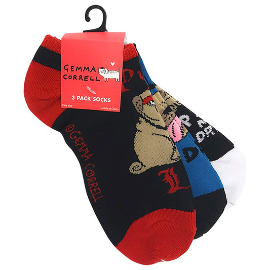 Gemma Correll Pugs 3-Pack Ankle Socks
