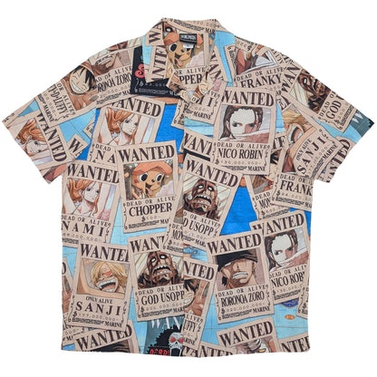 One Piece Straw Hat Pirates Wanted Posters Camp Collar Button Up