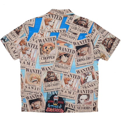 One Piece Straw Hat Pirates Wanted Posters Camp Collar Button Up