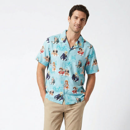 One Piece Straw Hat Crew & Thousand Sunny Camp Collar Button Up