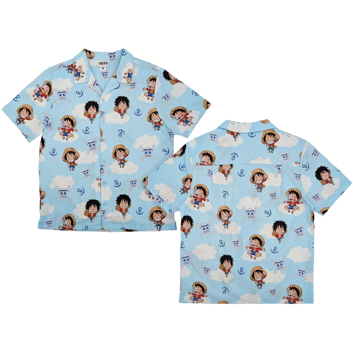 One Piece Chibi Luffy & Jolly Rogers Camp Collar Button Up