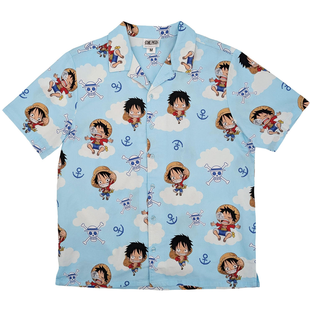 One Piece Chibi Luffy & Jolly Rogers Camp Collar Button Up