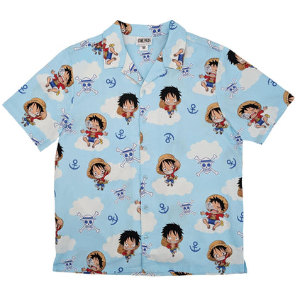 One Piece Chibi Luffy & Jolly Rogers Camp Collar Button Up