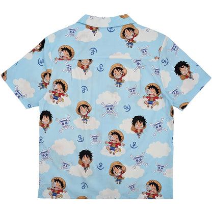 One Piece Chibi Luffy & Jolly Rogers Camp Collar Button Up