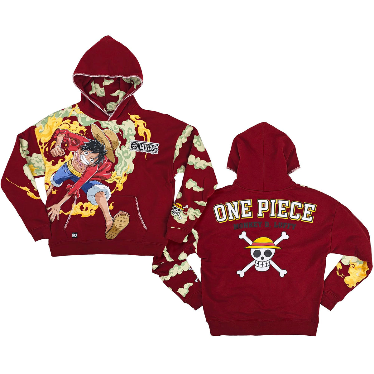 One Piece Luffy & Jolly Roger Embroidered Pullover Hoodie