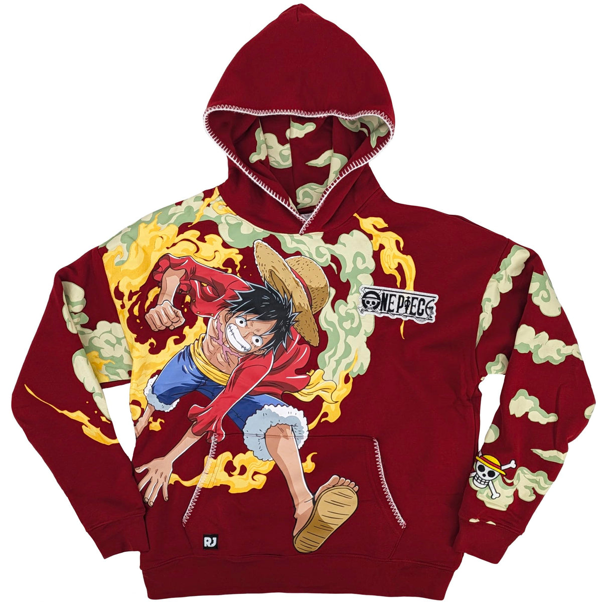 One Piece Luffy & Jolly Roger Embroidered Pullover Hoodie