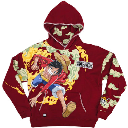 One Piece Luffy & Jolly Roger Embroidered Pullover Hoodie
