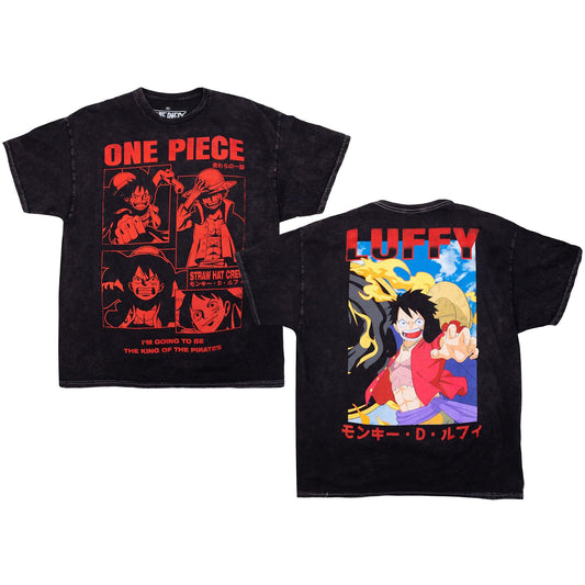 One Piece Luffy Red Panels Mineral Wash T-Shirt