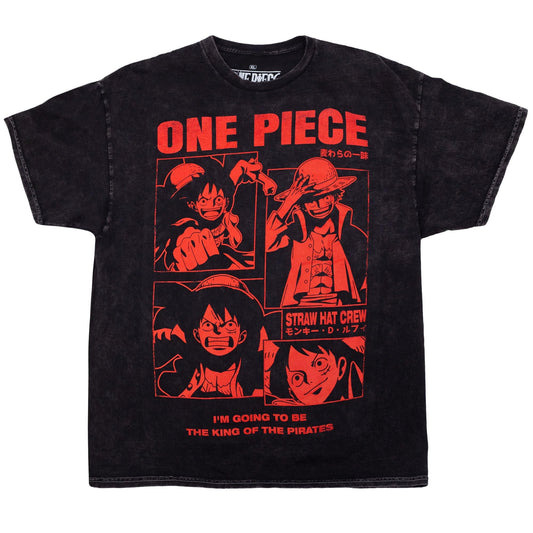 One Piece Luffy Red Panels Mineral Wash T-Shirt