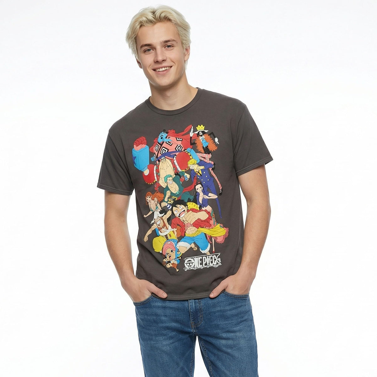 One Piece Straw Hat Crew Collage Pigment Dye T-Shirt
