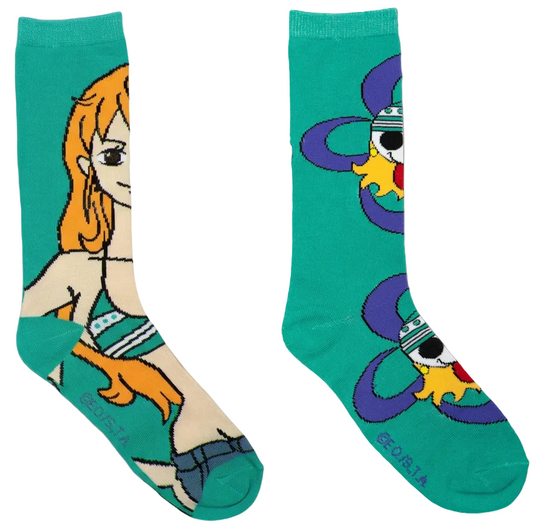 One Piece Nami Cat Burglar & Jolly Roger 2-Pack Crew Socks