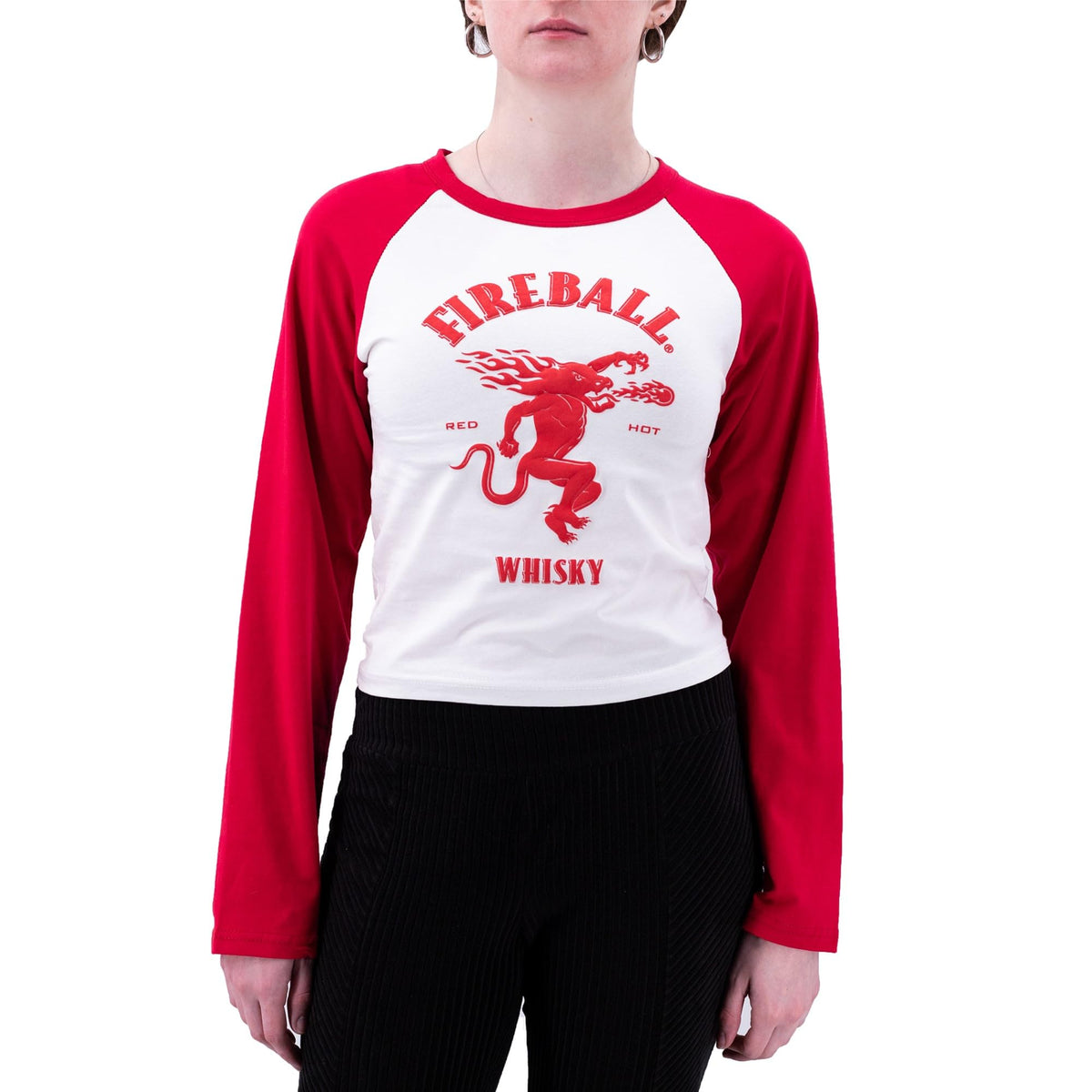 Fireball Whisky Womens Cropped Long Sleeve Raglan T-Shirt
