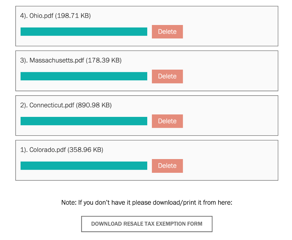 Example of uploaded resale certificates