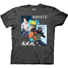 T-Shirts Naruto Shippuden Sasuke Naruto and Kakashi Panel with Kanji T-Shirt Naruto Shippuden Anime