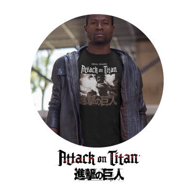Man wearing Attack on Titan t-shirt with AOT logo