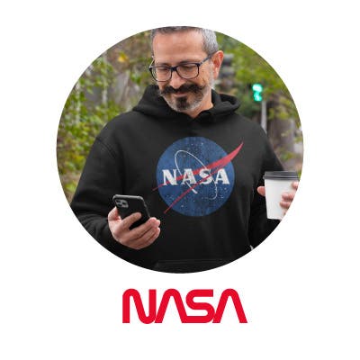 Man wearing NASA tee with NASA logo